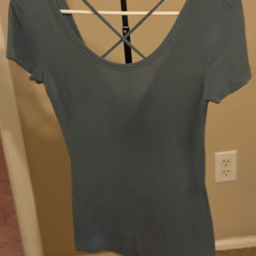 American Dream blue Short Sleeve Top with Crisscross Back